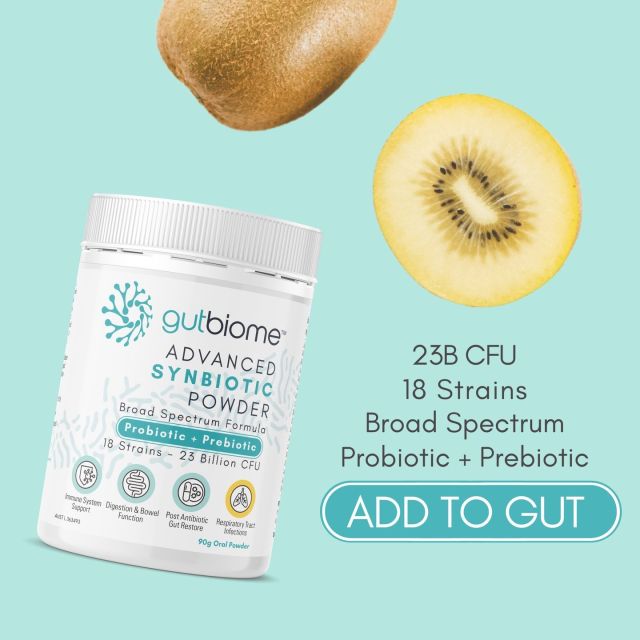 Are you looking for a premium Probiotic and Prebiotic that is supported by science and filled with a variety of strains to increase your gut diversity.  Gutbiome Advanced Synbiotic is a broad spectrum, multi strain formula containing 18 different strains at a clinical strength of 23 billion colony forming units. You will also be happy to know that Gutbiome also contains our award winning prebiotic Livaux derived from golden kiwi fruit. ⁠
⁠
With all this in one formula, Gutbiome is low FODMAP compliant and has over 25 scientific indications to support a variety of health benefits. Please visit us at our website to learn more about how Gutbiome can help you. ⁠
⁠
We've got your bac 🦠🤣⁠
⁠
SHOP LINKIIN.BIO